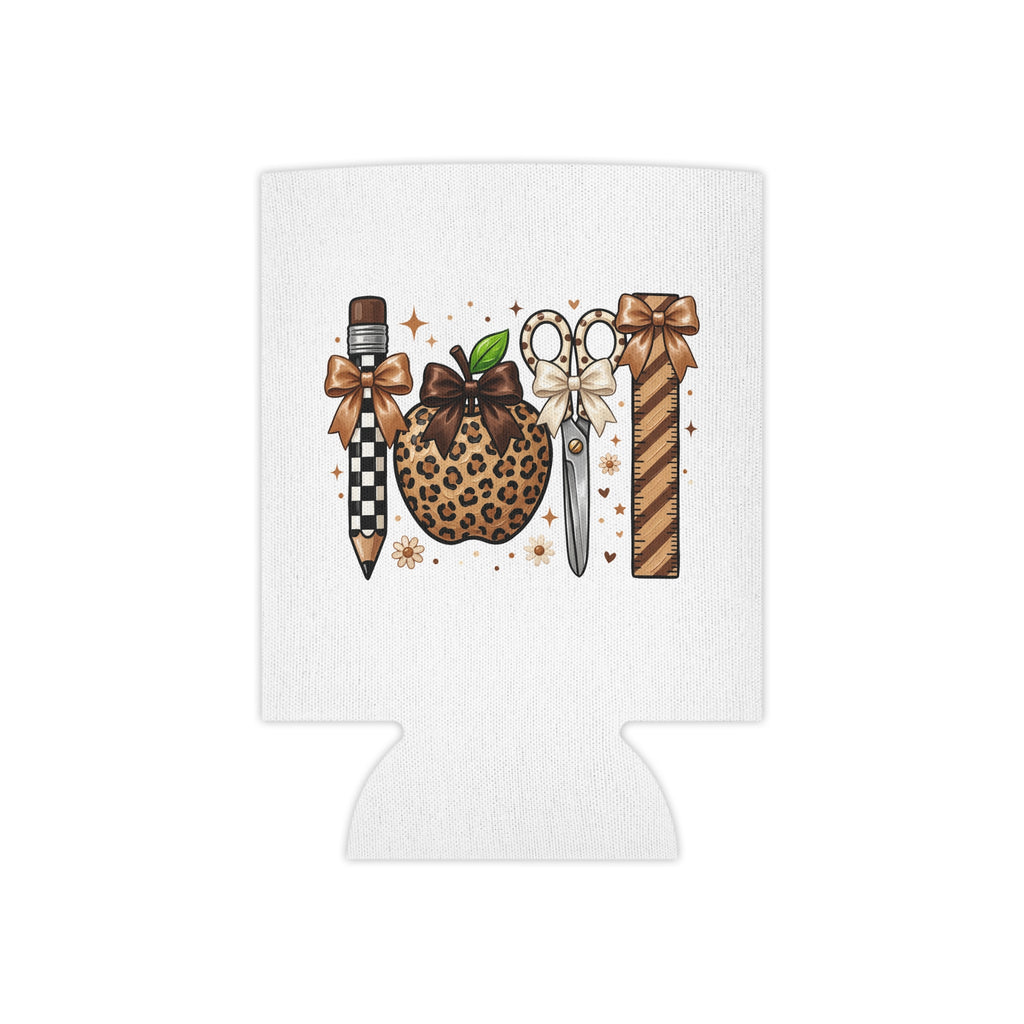 Leopard Print Craft Tools Can Cooler – Cute Scissors, Pencil & Ruler Beverage Cooler