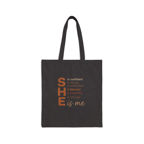 Empowering "SHE is me" Canvas Tote — Inspirational Women's Tote Bag