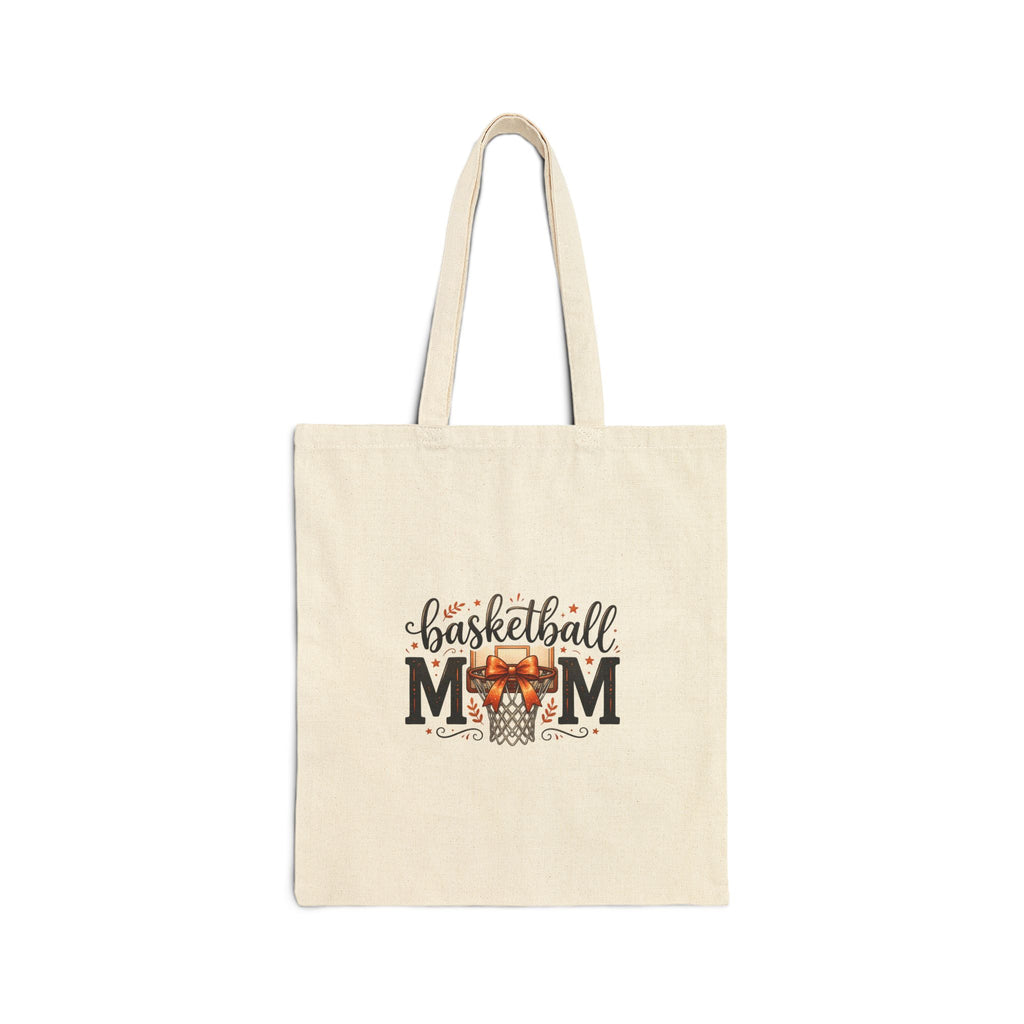 Basketball Mom Canvas Tote Bag – Sports Mom Gift with Hoop & Bow Design