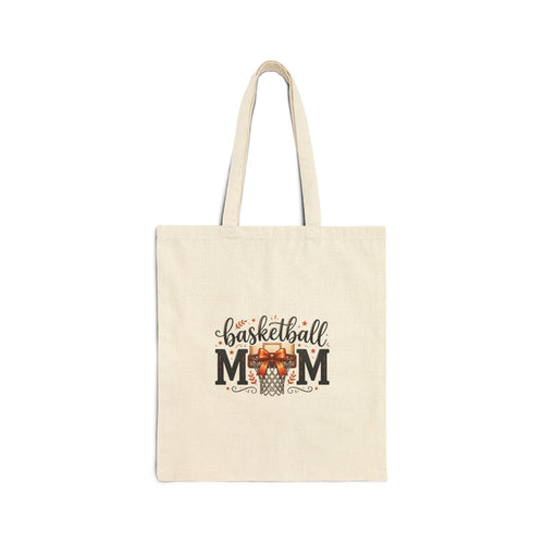 Basketball Mom Canvas Tote Bag – Sports Mom Gift with Hoop & Bow Design