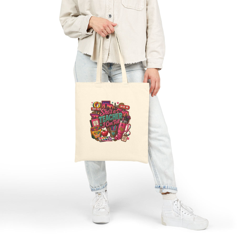 Tote Bag — "She's a Teacher I Can Fix It" Colorful Teacher Appreciation Canvas Tote